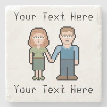 Pixel Custom Nerd Couple Stone Coaster by LVMENES at Zazzle