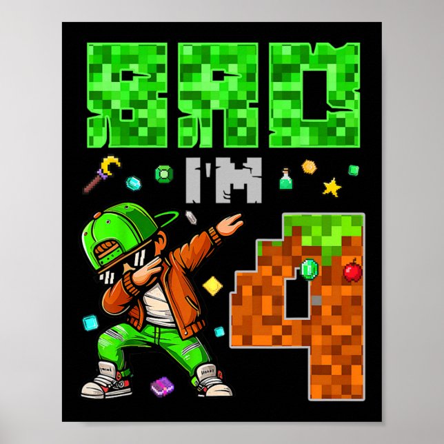 Pixel Dab Gamer Style Birthday Gift For Boys 4  Poster (Front)