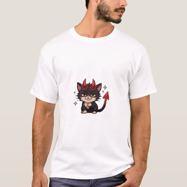 Pixel Demon Cat Smug – Angry Cute Evil 8-Bit Cat T-Shirt (Front)