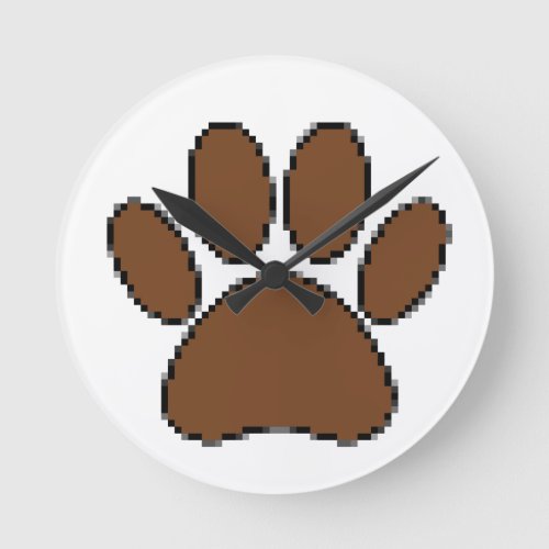 Pixel Dog Paw Print Round Clock