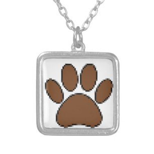 Pixel Dog Paw Print Silver Plated Necklace
