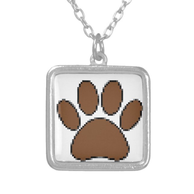 Pixel Dog Paw Print Silver Plated Necklace (Front)