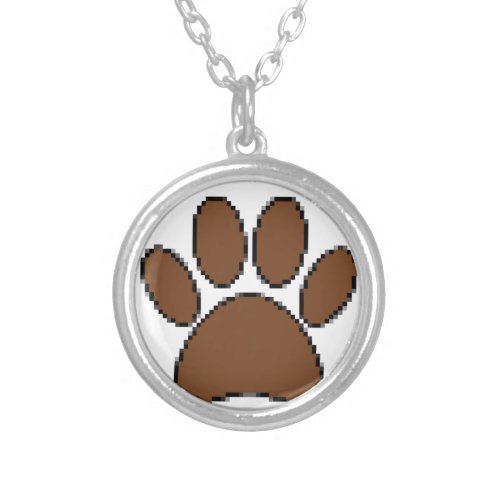 Pixel Dog Paw Print Silver Plated Necklace