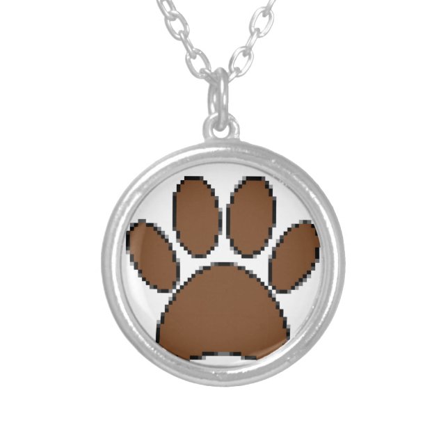 Pixel Dog Paw Print Silver Plated Necklace (Front)