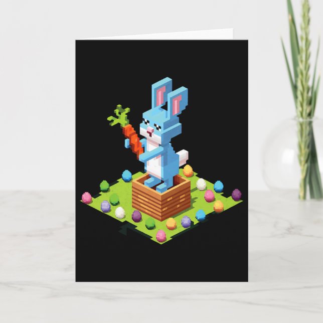 Pixel Easter Bunny Video Gamer Egg Hunting Funny B Card (Front)