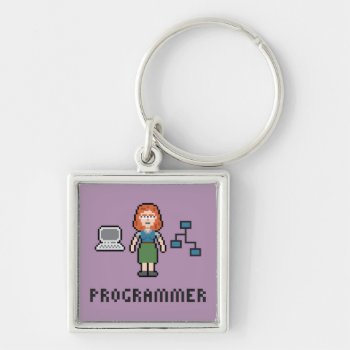 Pixel Female Programmer Keychain by LVMENES at Zazzle