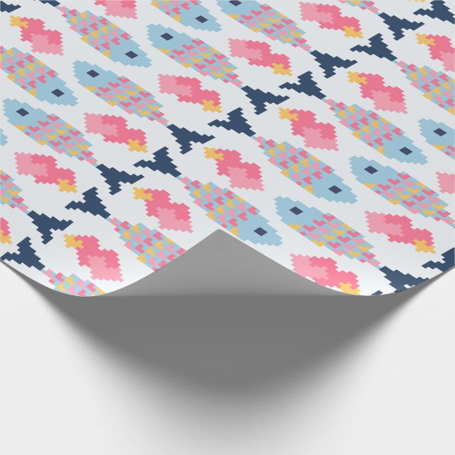 Pixel Fish and Hearts Pattern Wrapping Paper (Corner)
