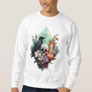 Pixel Floral Crow with Skull Sweatshirt
