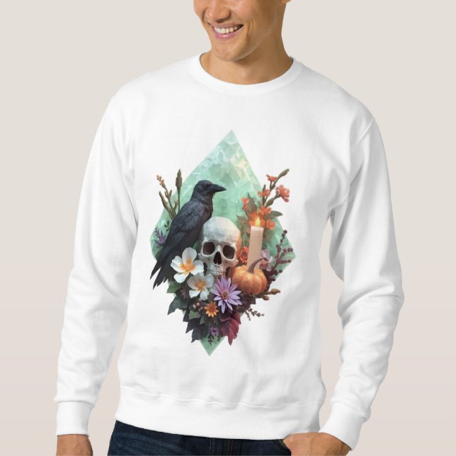 Pixel Floral Crow with Skull Sweatshirt (Front)