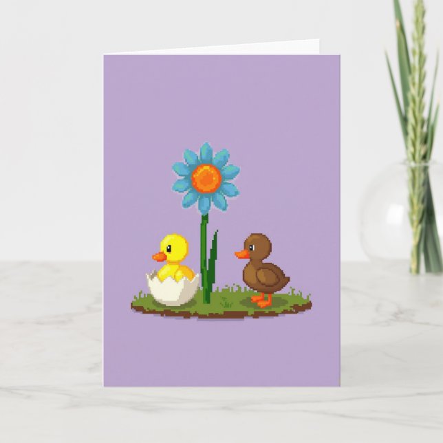 Pixel Flower Friends Cute Card (Front)