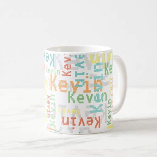 Pixel font repeating color names all_over white coffee mug