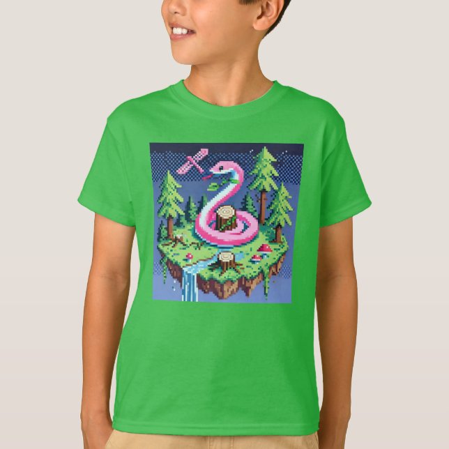 Pixel Friends: Forest Protection (pink snake) #21 T-Shirt (Front)