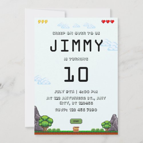 Pixel Game Birthday Invitation