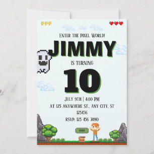 Pixel Game Birthday Invitation for Boys