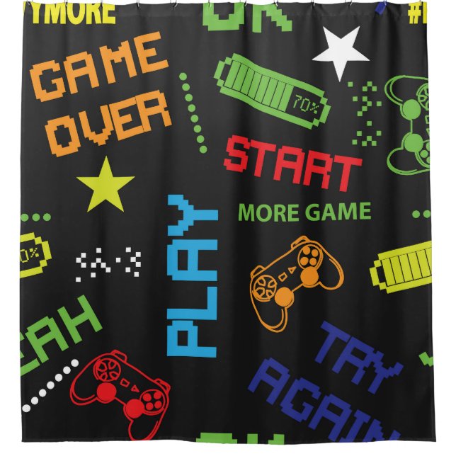 Pixel Game Style: Abstract Seamless. Shower Curtain (Front)