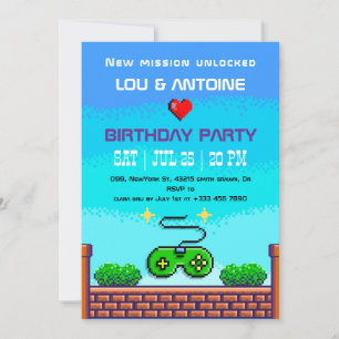 Pixel Gamer Birthday Invitation