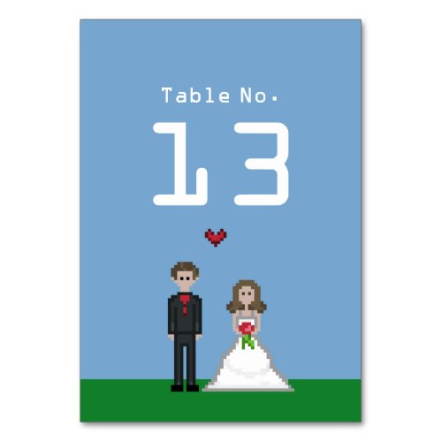 Pixel Gamer Bride and Groom Geek Table Card