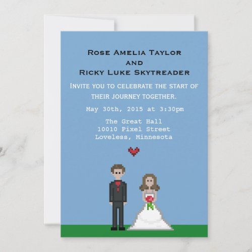 Pixel Gamer Bride  Groom Wedding Invite