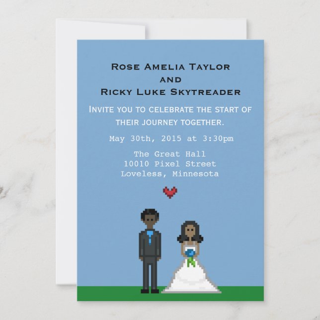 Pixel Gamer Bride & Groom Wedding Invite (Front)