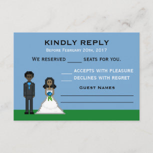 Pixel Gamer Bride & Groom Wedding RSVP Cards