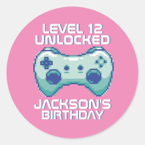 Pixel Gamer Girl Level Unlocked Gaming Birthday Classic Round Sticker