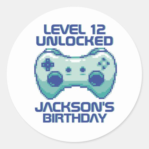 Pixel Gamer Level Unlocked Gaming Boy Birthday Classic Round Sticker