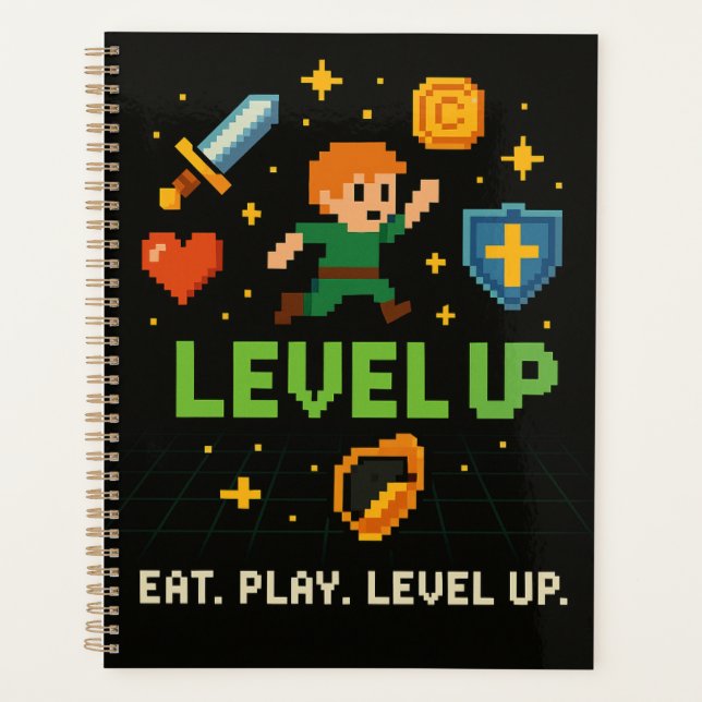 Pixel Gamer Planner – Level Up Retro Organizer (Front)