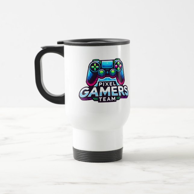 Pixel Gamers Team – Level Up Travel Mug (Left)
