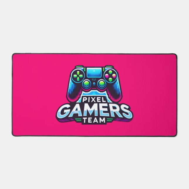 Pixel Gamers Team – Neon Pink Gaming Desk Mat (Front)