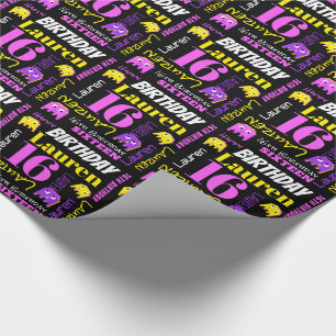 Pixel gaming alien 16th birthday custom girls wrapping paper