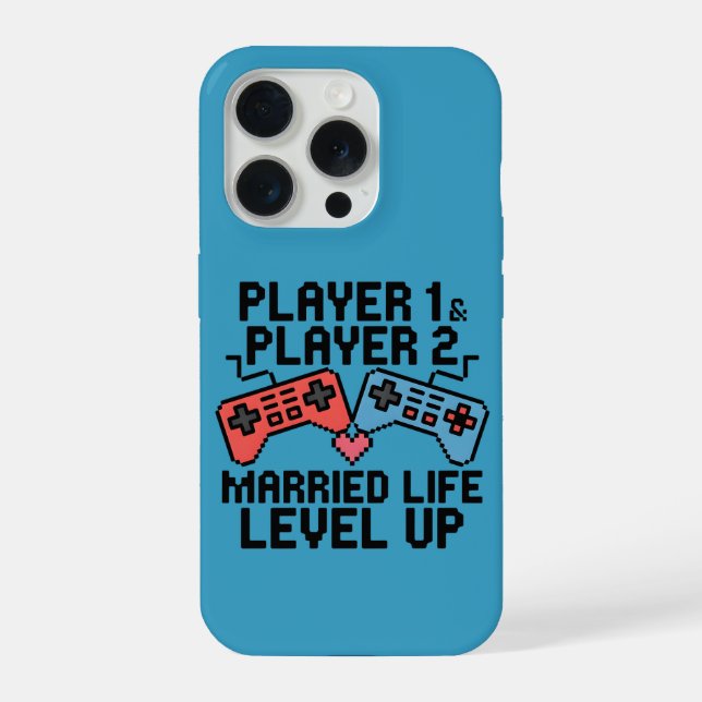Pixel Gaming Couple Level Up Design iPhone Case (Back)