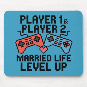 Pixel Gaming Couple Level Up Design Mouse Pad