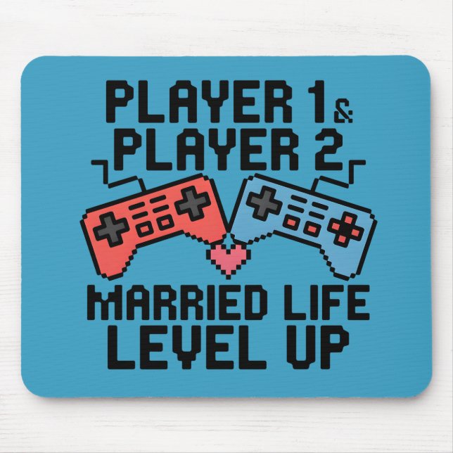 Pixel Gaming Couple Level Up Design Mouse Pad (Front)
