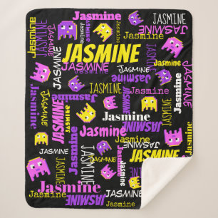 Pixel gaming pink yellow black girls name sherpa blanket
