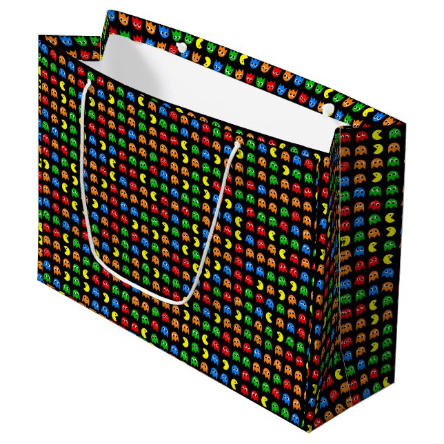 Pixel Ghost Arcade Gamer Birthday Design Large Gift Bag (Front Angled)