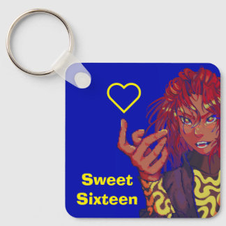 Pixel girl, sweet sixteen, happy Birthday! Keychain