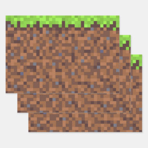 Pixel grass gamer birthday  wrapping paper sheets