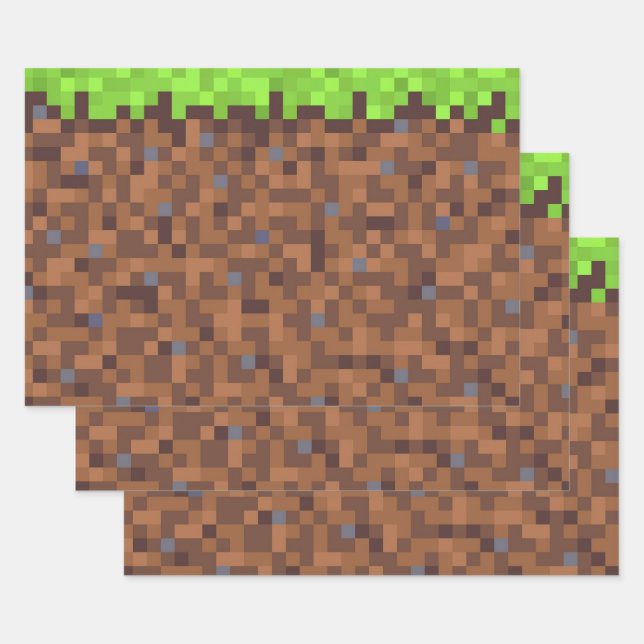 Pixel grass gamer birthday  wrapping paper sheets (Set)