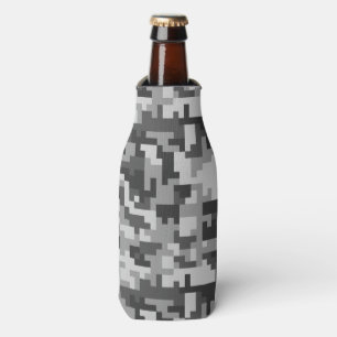 Pixel Gray and Black Army pattern Bottle Cooler