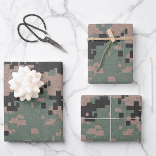 Pixel Green Camouflage Wrapping Paper Sheets