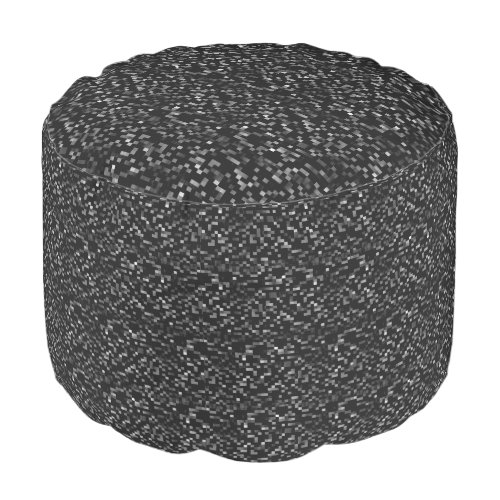 Pixel Grid Dark Black and White Pattern Pouf