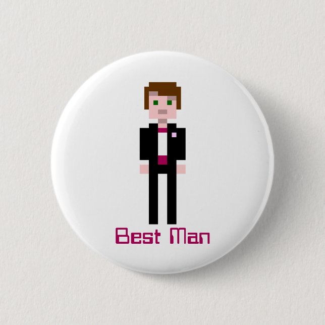 Pixel Groomsman - Maroon - Custom Button (Front)