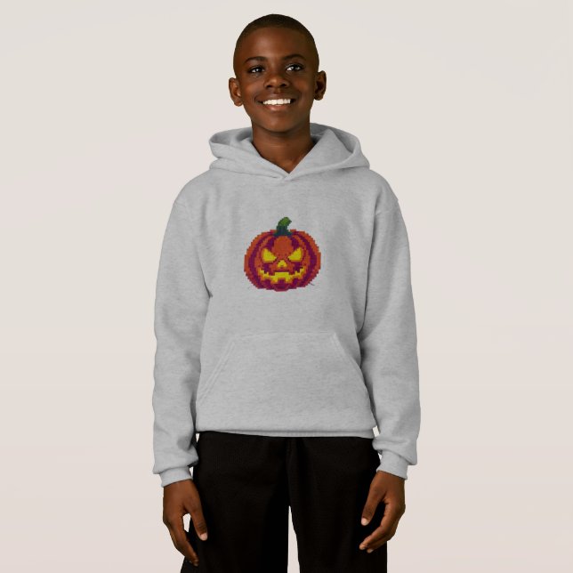 Pixel Halloween Pumpkin – Retro 8-Bit Spooky Desig Hoodie (Front Full)
