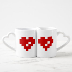 Pixel Heart 8 Bit Love Coffee Mug Set