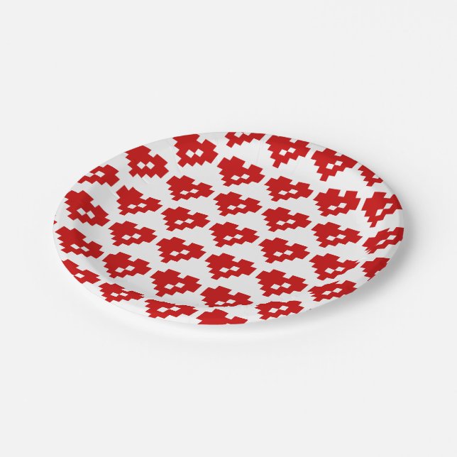 Pixel Heart 8 Bit Love Paper Plates (Angled)
