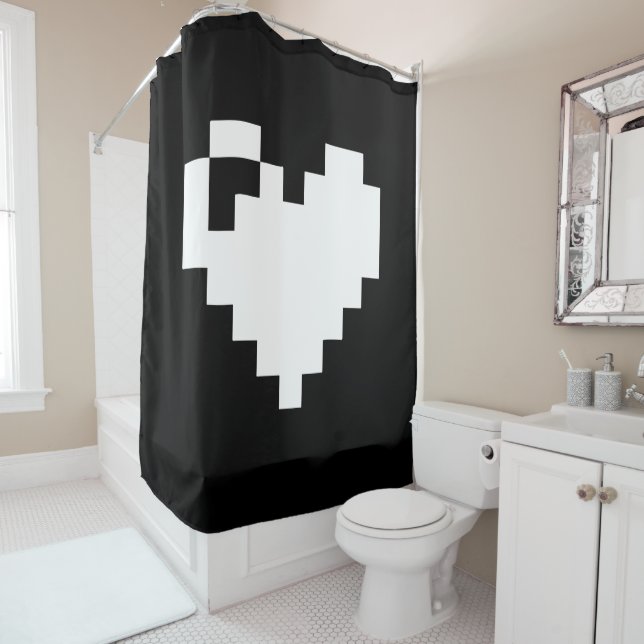 Pixel Heart 8 bits Shower Curtain (In Situ)