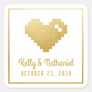 Pixel Heart Gamer Wedding Favor Sticker Seal