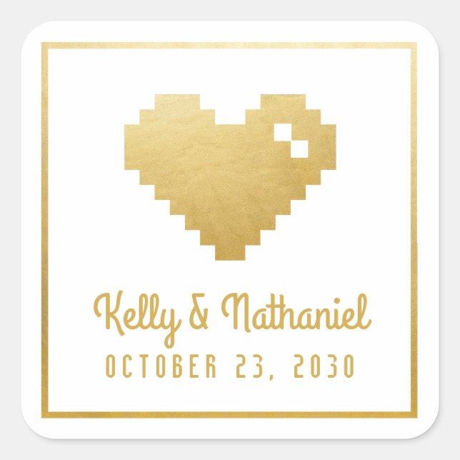 Pixel Heart Gamer Wedding Favor Sticker Seal (Front)