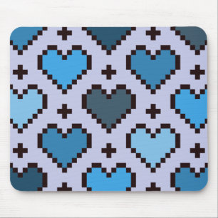 Pixel heart pattern blue and purple  mouse pad