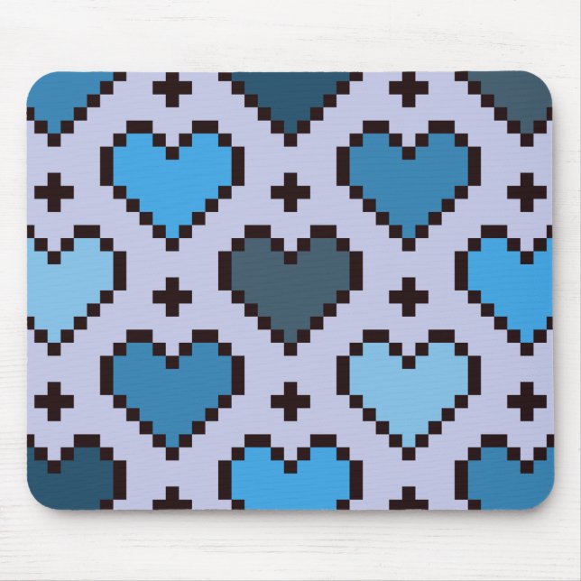 Pixel heart pattern blue and purple  mouse pad (Front)
